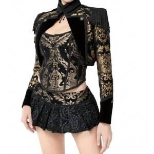 NEW PENTAGRAMME gothic jacquard open front bolero jacket in gold